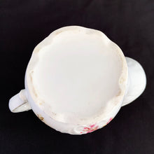 Load image into Gallery viewer, Vintage white porcelain mustache cup glazed in a deep coral with gold gilt flowers and rim featuring a sweet gold flower on the handle. Use as intended or repurpose as a toothbrush or make-up brush holder. Made in Germany. In excellent condition, no chips/cracks/repairs. Some wear to the gold. Dimensions: 4" x 3-5/8"