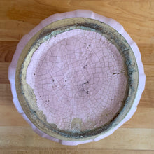 Load image into Gallery viewer, Jacks Daughter of All Trades Vintage Antique Mid-Century Kitsch Store Shop Reseller Etsy Shopify Toronto Canada Free Porch Pick Up Local Delivery Worldwide Shipping Judy Weinberg Unique Housewarming Gift Sustainable Gift Wedding Gift Home Decor Collectible Collector Gift Farmhouse Cottagecore Cottage Lodge Shabby Chic matte pink Sand Butterfly jardiniere planter with embossed vertical bands topped with a border of leaves and butterflies McCoy Pottery 1930s rare art pottery container garden houseplant