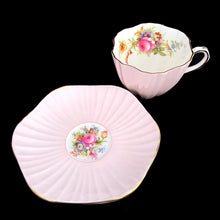Load image into Gallery viewer, Vintage EB Foley 1850 bone china tea cup and saucer, pale pink with pink roses and gold gilt rim, Pattern 3627, England
