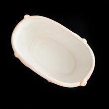 Load image into Gallery viewer, This vintage white ceramic planter is decorated with pink and green raised ivy design. Produced by Claire Burke, Taiwan, circa 1970s. In excellent condition, free from chips/cracks/repairs. Marked "Claire Burke Ti" on the bottom with Made in Taiwan sticker. Measures 7 1/4 x 4 3/8 x 3 1/2 inches