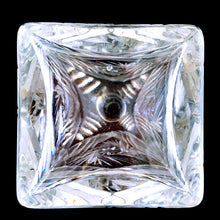 Load image into Gallery viewer, Introduce elegance and sophistication to your bar with this elegant heavy-weighted vintage cut lead crystal "Pinwheel" glass liquor decanter. The intricate design and expert craftsmanship will impress any liquor connoisseur and add a touch of sparkle to your barware collection. In excellent condition, free from chips. Tiny minor scuff on the underside of the stopper. Measures 3 5/8 x 3 5/8 x 9 1/2 inches