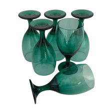 Load image into Gallery viewer, Stylized arrangement of vintage Libbey Premiere green iced tea glasses showing glass clarity and deep colour saturation