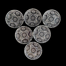 Load image into Gallery viewer, Overhed top view of the coaster showing the intricate geometric pressed glass detail.