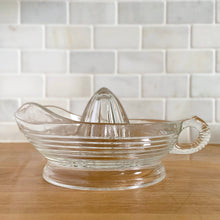 Load image into Gallery viewer, Vintage Pressed Clear Glass Citrus Juice Reamer w/ Horizontal Rib Design, Finger Handle, Anchor Hocking, USA