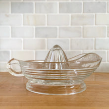 Load image into Gallery viewer, Vintage Pressed Clear Glass Citrus Juice Reamer w/ Horizontal Rib Design, Finger Handle, Anchor Hocking, USA