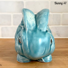 Load image into Gallery viewer, Vintage Price Bros aqua blue Easter bunny figurine 1950s England ceramic cottageware collectible spring decor front view