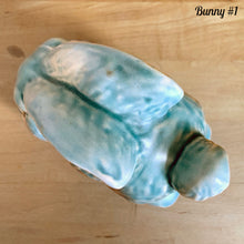 Load image into Gallery viewer, Top view vintage Price Bros aqua blue Easter bunny 1950s ceramic cottageware glaze mid-century English collectible