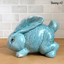 Load image into Gallery viewer, Mid-century Price Bros ceramic Easter bunny side view aqua blue glaze vintage English cottageware 5 inch collectible