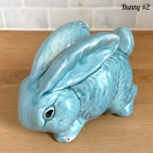 Load image into Gallery viewer, Close-up detail vintage Price Bros Easter bunny 1950s English ceramic craftsmanship aqua blue cottageware collectible quality