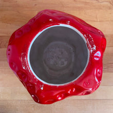 Load image into Gallery viewer, Rare vintage retro figural red strawberry cookie jar, topped with green lid. Crafted by McCoy Pottery, USA, 1970s. A good sized stoneware canister for a large batch of cookies that will look great as part of your kitchen decor!
In vintage condition, no chips/cracks/repairs, scuffing at the rim of the strawberry. Maker's mark on bottom.
Measures 7 1/4 x 9 3/4 inches