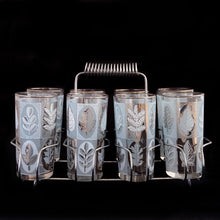 Load image into Gallery viewer, Side view of 1950s-70s Libbey Riviera glasses in chrome carrying caddy