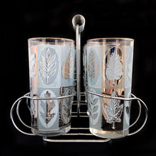 Load image into Gallery viewer, Chrome caddy with spiral handle holding eight Libbey Riviera highball glasses