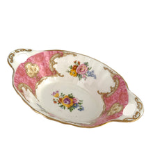 Load image into Gallery viewer, Vintage Royal Albert Lady Carlyle oval sweetmeat dish with pink floral pattern and gold gilt trim, 1944-1950s English bone china