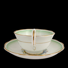 Load image into Gallery viewer, Detail of green gradient ombré rim and gold gilt on 1935-40 Royal Albert teacup