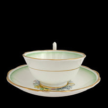 Load image into Gallery viewer, Front view of vintage Royal Albert Set #286 saucer with hand-painted pastel flowers and green ombré border