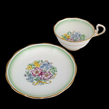 Load image into Gallery viewer, Close-up of hand-painted pastel floral bouquet tied with yellow ribbon on Royal Albert bone china