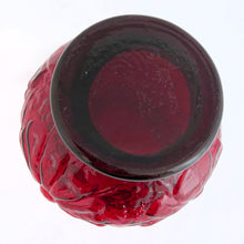 Load image into Gallery viewer, Bottom detail of the ruby red glass vase.