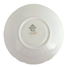 Load image into Gallery viewer, Vintage Royalty Bone China teacup and saucer features a hand painted cobalt blue interior on a white ground, lavishly decorated with gold gilt flowers and fluorishes, complemented by colourful florals in the bottom of the cup and centre of the saucer. Aynsley, England. 1934 - 1950s. In excellent condition, no chips/cracks/repairs. Teacup measures 4 x 2 1/4 Saucer measures 5 3/4