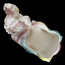 Load image into Gallery viewer, Top view of Rubens Originals Easter bunny planter showing interior opening for flowers or candy, 6 inches long