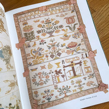 Load image into Gallery viewer, A superb collection of antique and vintage cross stitch needlework sampler patterns from America, England, Holland and Germany depicting the natural world, home life, the alphabet and religious imagery. 33 wonderful illustrations, 40 pages of chart patterns, historical information, helpful hints and instructions. Written by Irmgard Gierl.