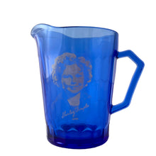Load image into Gallery viewer, Vintage 1930s Shirley Temple cobalt blue creamer by Hazel-Atlas with white silhouette and signature, Ritz honeycomb pattern