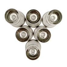 Load image into Gallery viewer, Bottom view of the silver rims highlighting the set of six glasses.