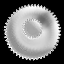 Load image into Gallery viewer, This vintage milk glass Silver Crest shrimp and dip set features a classic clear crimped edge. Crafted by the Fenton Art Glass, USA, between 1942 - 1969. A stunning example of mid-century tableware that will always be in style no matter your decor style. Fill with your favourite snacks and dips for everyday and special occasion entertaining. Makes a wonderful wedding, bridal shower or housewarming gift! In excellent condition.