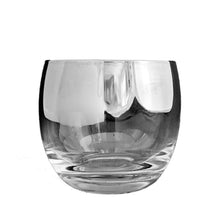 Load image into Gallery viewer, Set of six vintage Mid-Century Modern Vitreon Queen's Lusterware "roly poly" cocktail glasses featuring a signature silver-to-clear ombre fade on rounded, weighted glass.