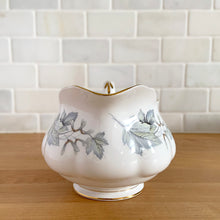 Load image into Gallery viewer, Royal Albert Silver Maple gravy boat – spout view highlighting grey and brown maple leaf pattern