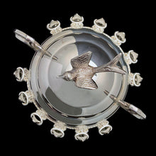 Load image into Gallery viewer, Stunning vintage Victorian-style antique silver plate covered sugar bowl. The bowl features a charming figural bird on the lid and intricately designed handles with figural rabbits. With room for twelve teaspoons, it's perfect for hosting and creates an excellent conversation piece for guests. Crafted by the renowned Wm. A. Rogers Silversmiths, this piece is a true testament to the beauty of fine craftsmanship.