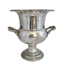 Load image into Gallery viewer, 1920s silver-plated champagne bucket by Primrose Plate showing dual handles and vintage patina