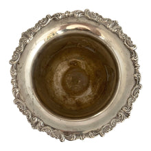 Load image into Gallery viewer, Overhead view of 1920s silver-plated champagne bucket showing interior and decorative rim