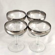 Load image into Gallery viewer, Upper angle view of set of six vintage Luminarc silver fade champagne cocktail glasses