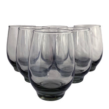 Load image into Gallery viewer, Set of 6 vintage smoke Libbey Tempo 10 oz glass tumblers arranged in a pyramid, front view