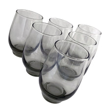 Load image into Gallery viewer, Set of 6 vintage smoke Libbey Tempo glass tumblers from a side angle showing depth and smoke glass tone