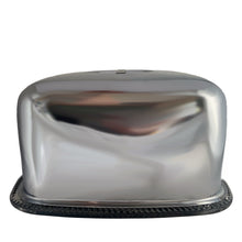 Load image into Gallery viewer, Fabulous vintage mid-century square cake keeper with clear pressed glass footed cake stand featuring a wavy pattern and chrome dome lid with Bakelite handle labeled CAKE in white letters. Crafted by Kromex, Circa 1950s. The perfect way to safely store and keep your pretty cakes fresh and ready to serve!
In excellent condition, minimal wear, no chips to the glass plate.
Cake stand measures 12 5/8 x 1 1/4 inches
Chrome dome measures 11 3/4 x 11 3/4 x 6 inches