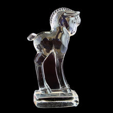 Load image into Gallery viewer, Vintage standing horse colt clear blown art glass figurine. Crafted by Heisey Glass, USA, 1933 - 1957. A beautiful piece to enhance your home's decor! In excellent used condition, free from chips, wear to the bottom with a few minor flea bites to one edge. Measures 5 inches tall.