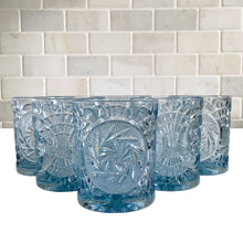 Load image into Gallery viewer, Close-up of 1970s Fostoria Stowe glass in light blue, new old stock condition