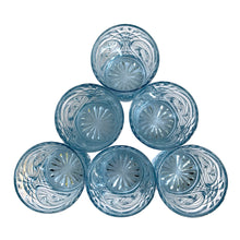 Load image into Gallery viewer, Overhead top view of Fostoria Stowe light blue double old fashioned glass showing clarity