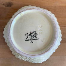 Load image into Gallery viewer, Jacks Daughter of All Trades Vintage Antique Mid-Century Kitsch Store Shop Reseller Etsy Shopify Toronto Canada Free Porch Pick Up Local Delivery Worldwide Shipping Judy Weinberg Unique Housewarming Gift Sustainable Gift Wedding Gift Home Decor Collectible Collector Gift Farmhouse Cottagecore Cottage Shabby Chic pale yellow straw hat green bow ceramic planter pot Falcon Ware 1940s charming houseplant violet pot