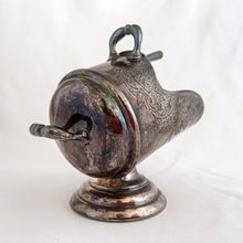 Load image into Gallery viewer, This vintage silver plated sugar scuttle and scoop set, etched with a design of fluorishes and florals. It's just a beautiful vessel for sugar cubes or bath salts. Produced by Barker Ellis Silver Co Ltd, Birmingham England, circa 1960s.
