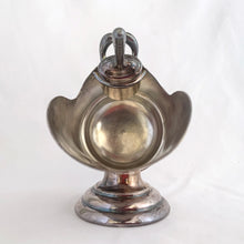 Load image into Gallery viewer, This vintage silver plated sugar scuttle and scoop set, etched with a design of fluorishes and florals. It's just a beautiful vessel for sugar cubes or bath salts. Produced by Barker Ellis Silver Co Ltd, Birmingham England, circa 1960s.