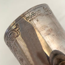 Load image into Gallery viewer, This vintage silver plated sugar scuttle and scoop set, etched with a design of fluorishes and florals. It's just a beautiful vessel for sugar cubes or bath salts. Produced by Barker Ellis Silver Co Ltd, Birmingham England, circa 1960s.