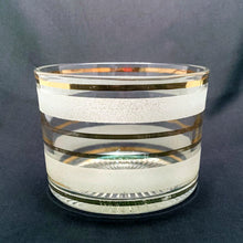 Load image into Gallery viewer, Vintage mid-century modern frosted glass ice bucket with gold stripe bands
