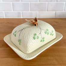 Load image into Gallery viewer, Rare Vintage Sylvia Shamrock Honeycomb Bee Ceramic Lidded Butter Dish, Lefton, Japan