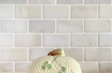 Load image into Gallery viewer, Rare Vintage Sylvia Shamrock Honeycomb Bee Ceramic Lidded Butter Dish, Lefton, Japan