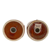 Load image into Gallery viewer, Base of vintage Takahashi rust lava glaze shakers showing original rubber stoppers, 1970s Japanese tableware