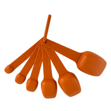 Load image into Gallery viewer, Jacks Daughter of All Trades Vintage Antique Retro Mid-Century Modern Modernist Kitsch Store Shop Reseller Etsy Shopify Toronto Canada Free Porch Pick Up Local Delivery Worldwide Shipping Judy Weinberg Unique Housewarming Hostess Sustainable Gift Collectible Collector Gift Farmhouse Cottage Core Shabby Chic Kitchen Baking Cooking Tupperware Orange Measuring Spoons Set