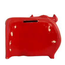 Load image into Gallery viewer, Adorable vintage zodiac sign ceramic coin bank of a grinning bull representing the astrological sign of Taurus. The bull is painted red with embossed features including the word "Taurus," tuft of fur and a flower with the dates April 20-May 20. Crafted by Noritake, Japan, circa 1970s and imported by Giftcraft Canada. A great retro collectible for the Taurus in your life!