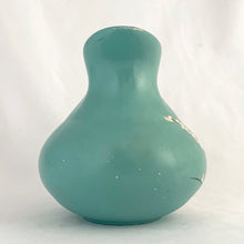 Load image into Gallery viewer, Vintage art deco style teal pitcher vase, hand painted with branches and pink flower blossoms, glazed black on the interior. Produced by Brentleigh Ware, England, circa 1930s. This small pitcher has big style with strong lines! In great vintage condition, free from chips/cracks/repairs, very minor glaze loss on the rim and handle. Marked "Brentleigh Ware, England 75 Samara". Measures 4 1/2 x 5 inches